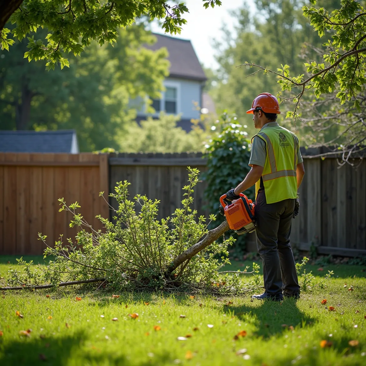 Downed oak limbs and damaged fence after a windstorm in Central Kentucky