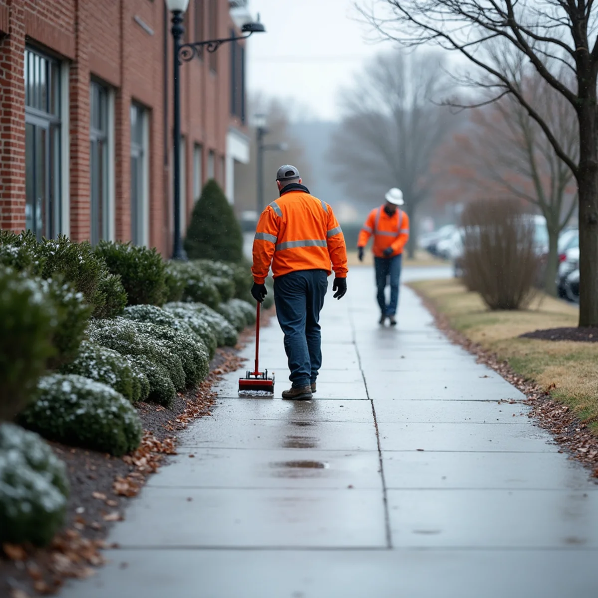 Salted, ice-free commercial entrance and walkway in Central Kentucky winter
